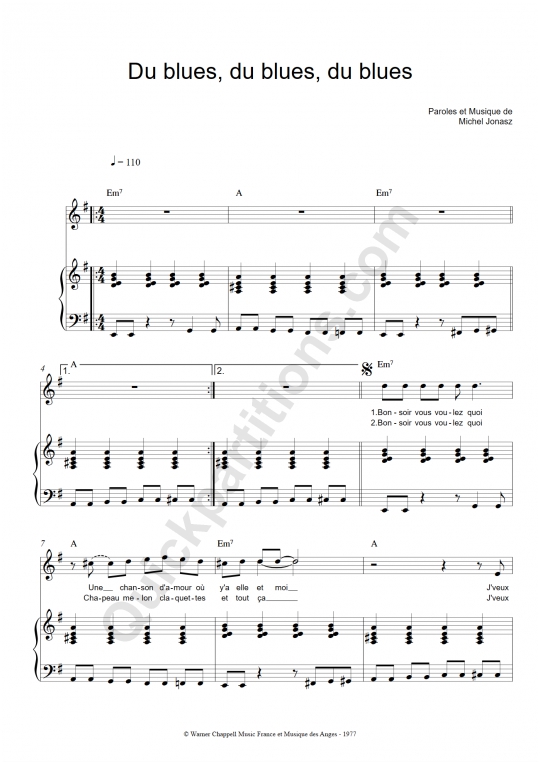 Partition piano Du blues, du blues, du blues - Michel Jonasz