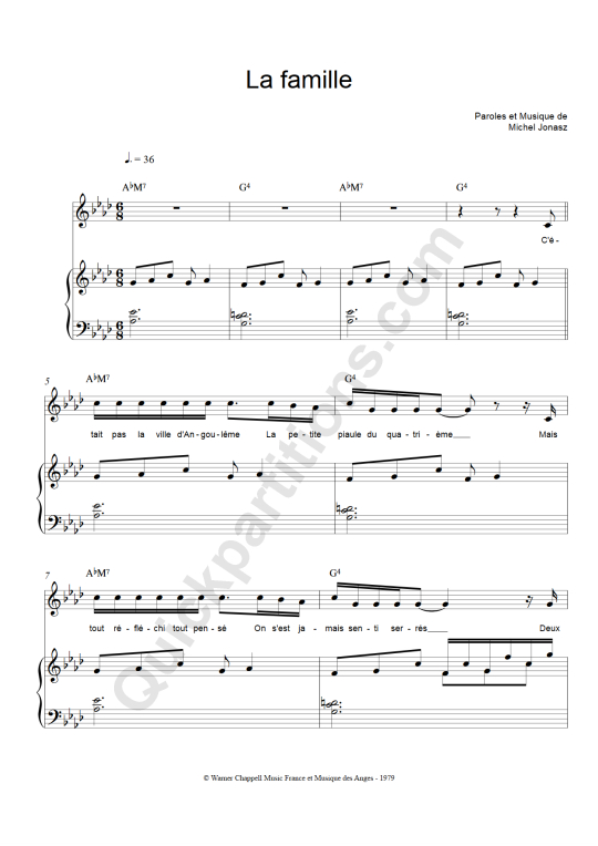 Partition piano La Famille - Michel Jonasz