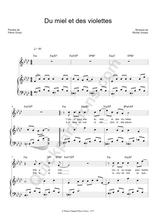 Partition piano Du miel et des violettes - Michel Jonasz