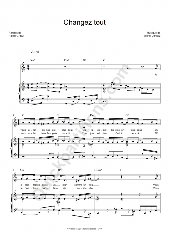 Partition piano Changez tout - Michel Jonasz
