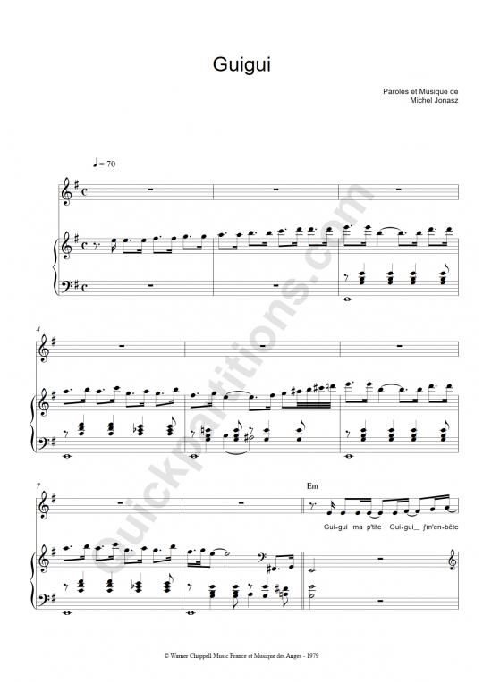 Partition piano Guigui - Michel Jonasz