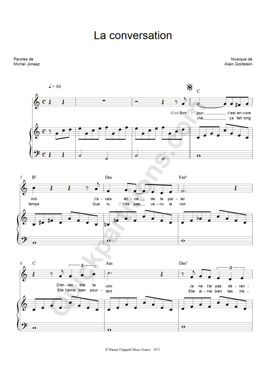 Partition piano La conversation - Michel Jonasz