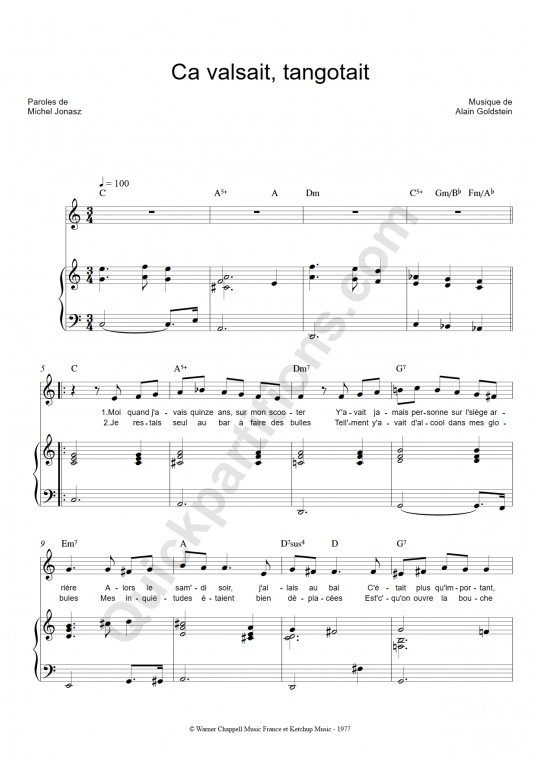 Partition piano Ca valsait, tangotait - Michel Jonasz