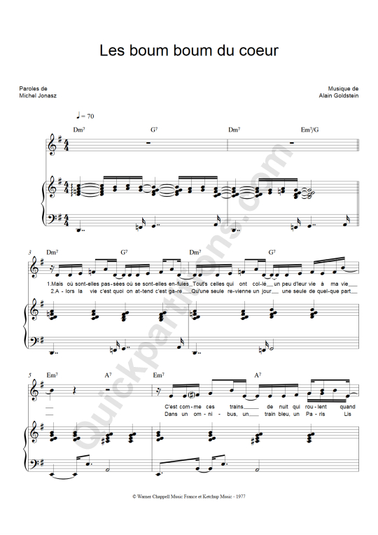 Partition piano Les boum boum du coeur - Michel Jonasz