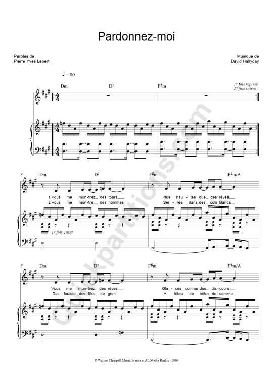 Pardonnez-moi Piano Sheet Music - David Hallyday