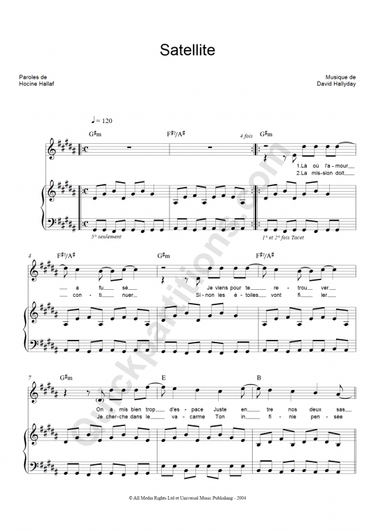 Satellite Piano Sheet Music - David Hallyday