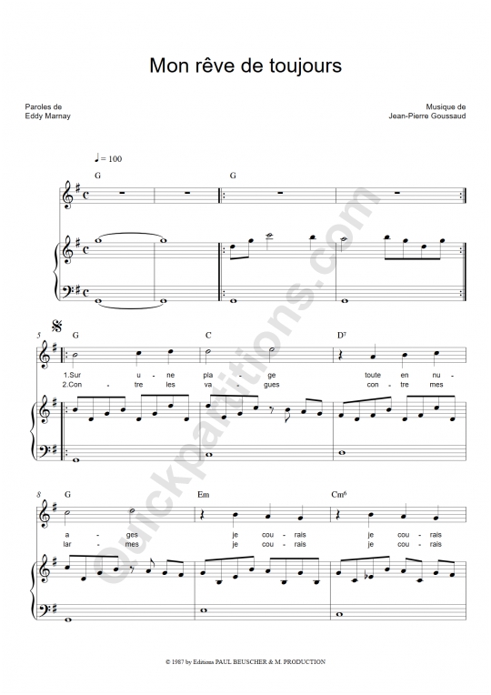Mon rêve de toujours Piano Sheet Music - Céline Dion