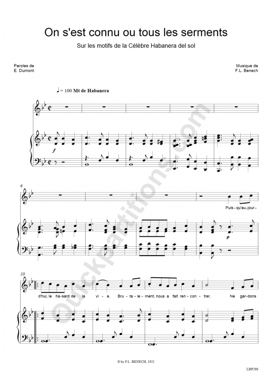On S'est Connu Piano Sheet Music - Berthe Sylva