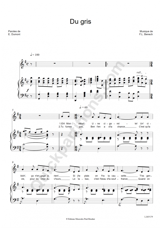 Partition piano Du gris - Georgette Plana
