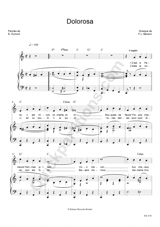 Partition piano Dolorosa - Colette Ritz