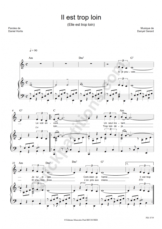 Il est trop loin Piano Sheet Music - Françoise Hardy