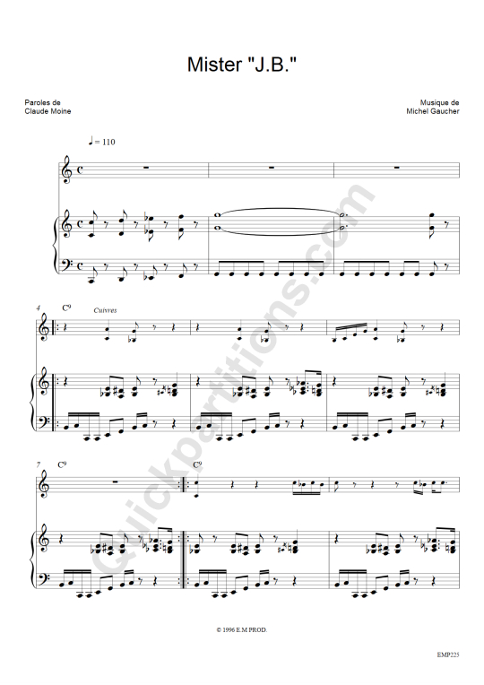 Mister JB Piano Sheet Music - Eddy Mitchell
