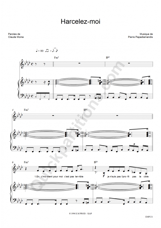 Partition piano Harcelez-moi - Eddy Mitchell