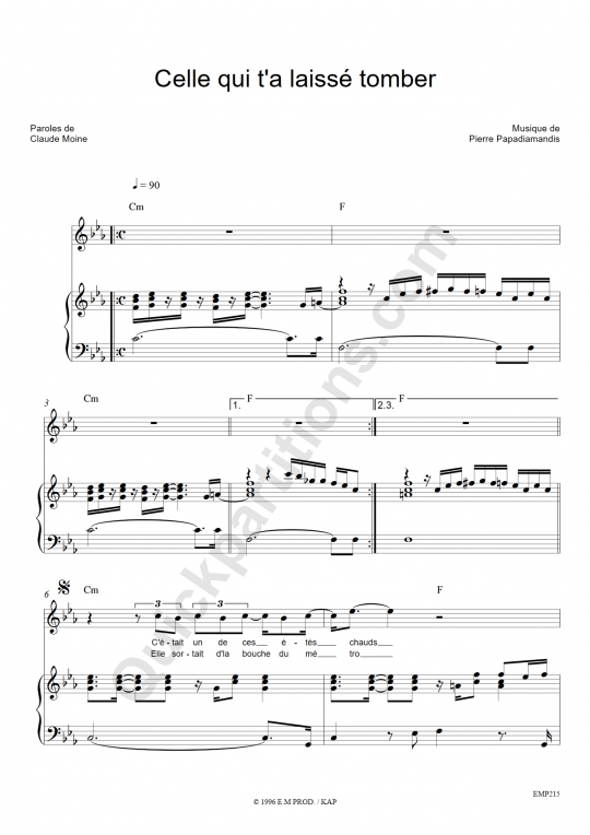 Celle qui t'a laissé tomber Piano Sheet Music - Eddy Mitchell