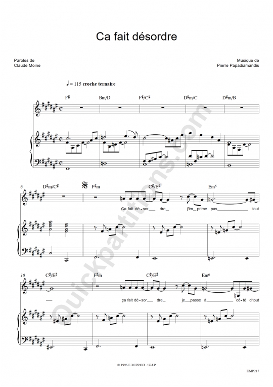 Partition piano Ca fait désordre - Eddy Mitchell