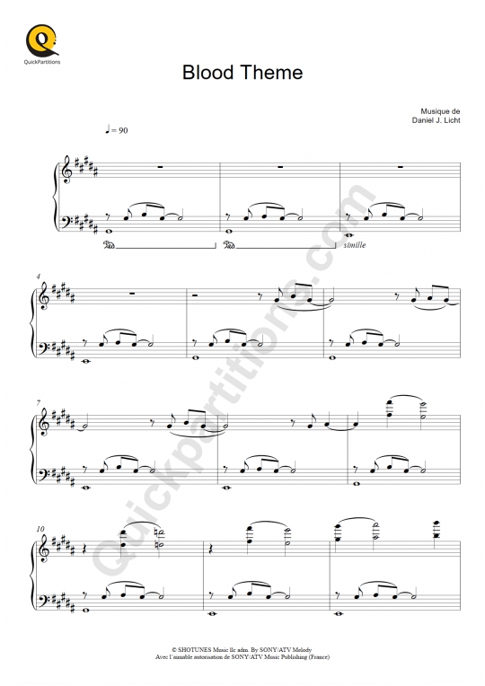 Partition piano Blood Theme (BO Dexter) - Daniel Licht