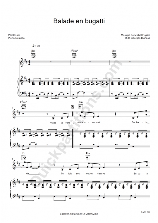 Balade en bugatti Piano Sheet Music - Michel Fugain