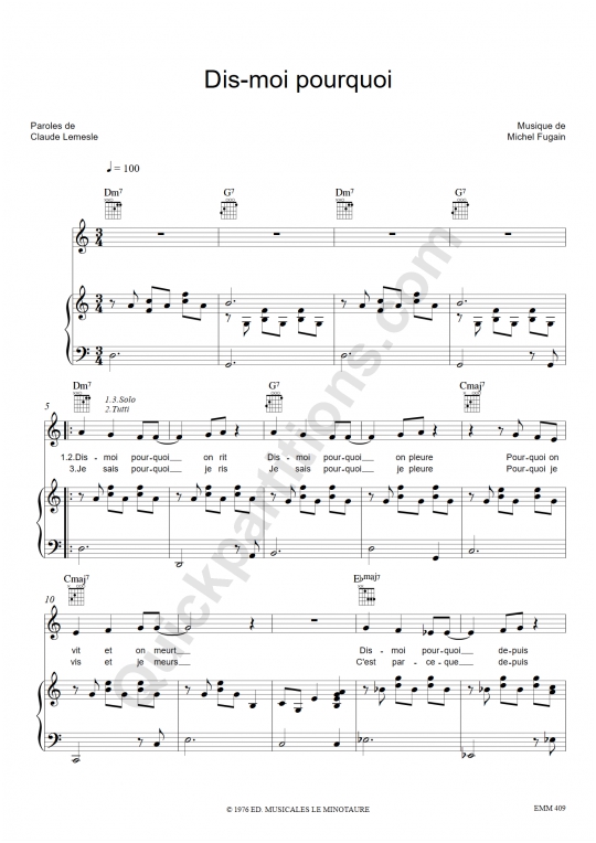 Dis-moi pourquoi Piano Sheet Music - Michel Fugain
