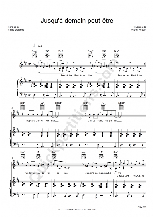 Jusqu'à demain peut-être Piano Sheet Music - Michel Fugain