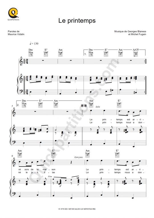 Le printemps Piano Sheet Music - Michel Fugain