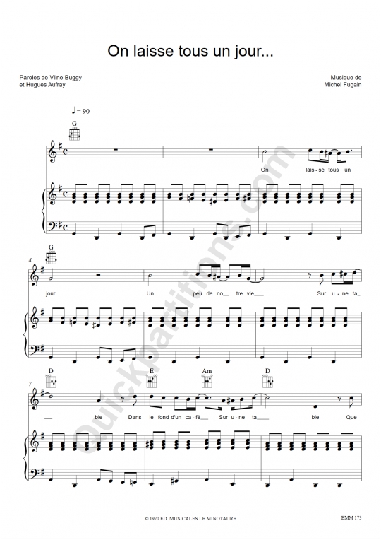 On laisse tous un jour Piano Sheet Music - Michel Fugain