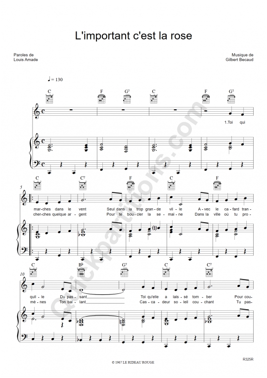 L'important c'est la rose Piano Sheet Music - Gilbert Bécaud