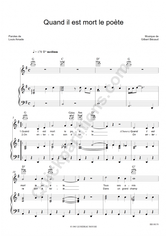 Quand il est mort le poète Piano Sheet Music - Gilbert Bécaud