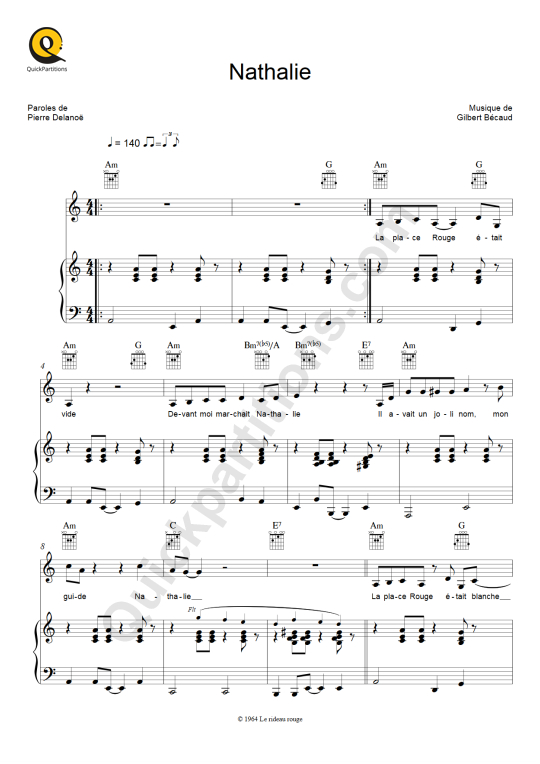 Partition piano Nathalie - Gilbert Bécaud