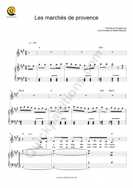 Partition Piano Les Marches De Provence Gilbert Becaud Partition Digitale