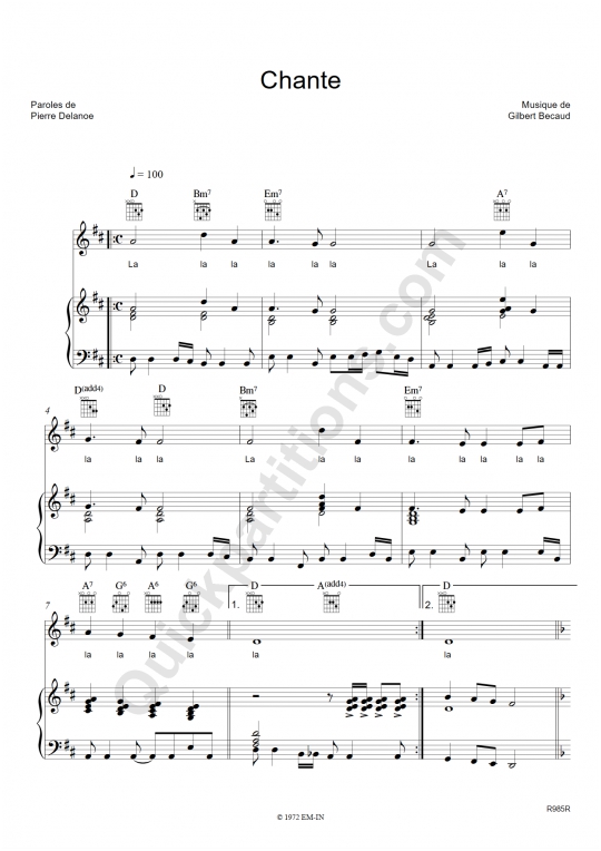 Partition Piano Chante Gilbert Becaud Partition Digitale