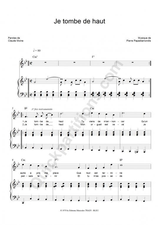 Je tombe de haut Piano Sheet Music - Eddy Mitchell