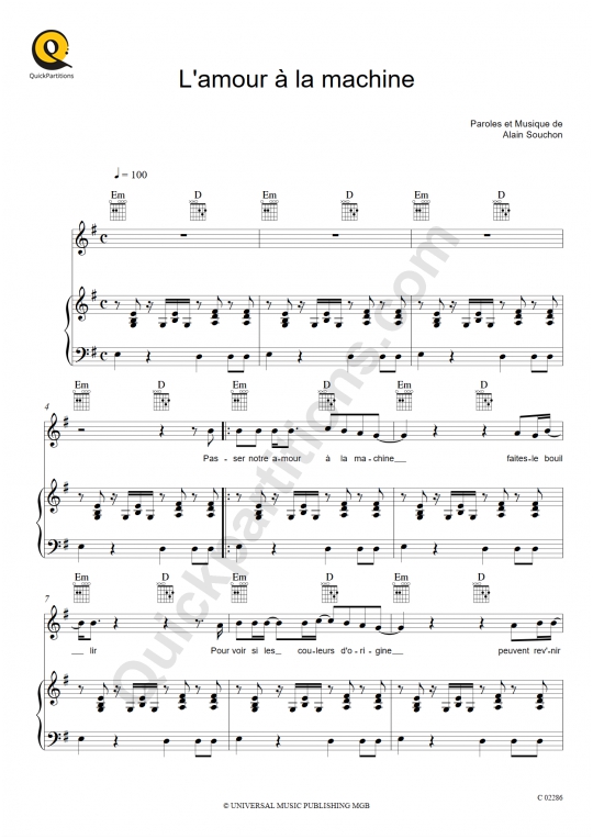 L'amour à la machine Piano Sheet Music - Alain Souchon