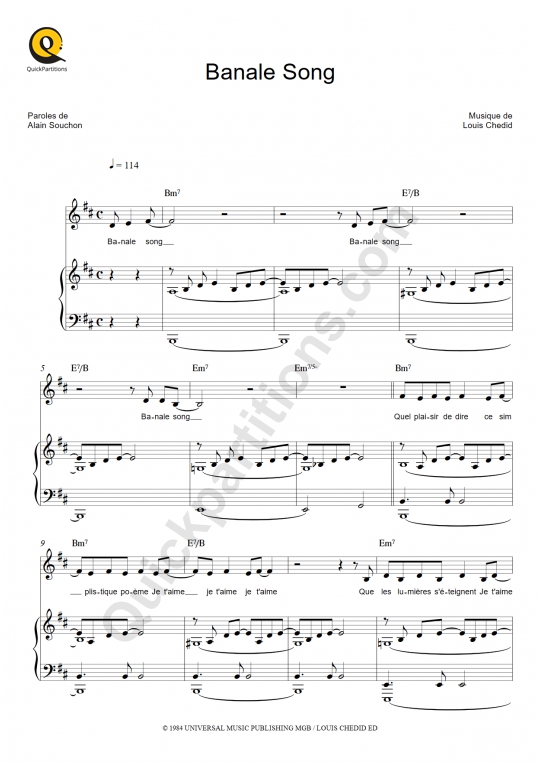 Partition piano Banale Song - Alain Souchon