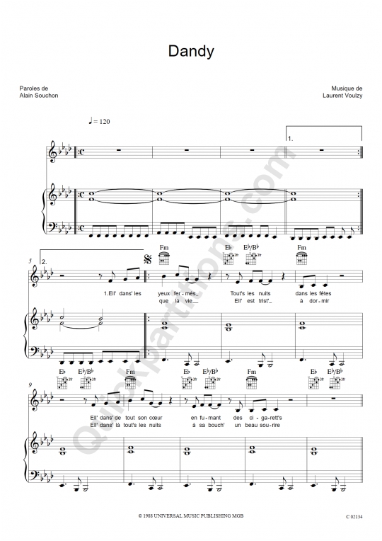 Dandy Piano Sheet Music - Alain Souchon