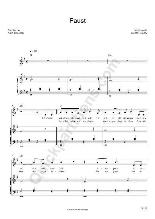 Faust Piano Sheet Music - Alain Souchon