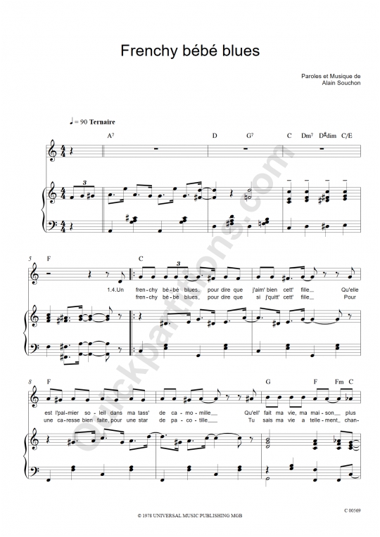 Frenchy bébé blues Piano Sheet Music - Alain Souchon