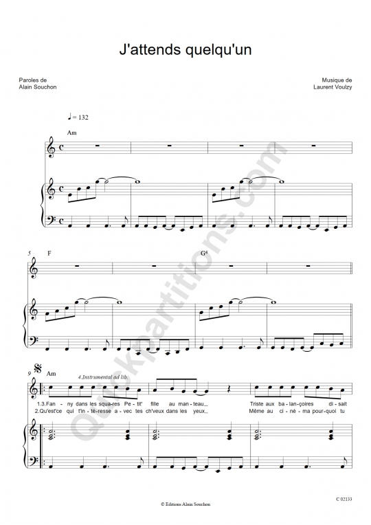 Partition piano J'attends quelqu'un - Alain Souchon