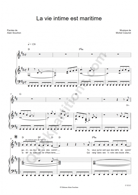 La vie intime est maritime Piano Sheet Music - Alain Souchon