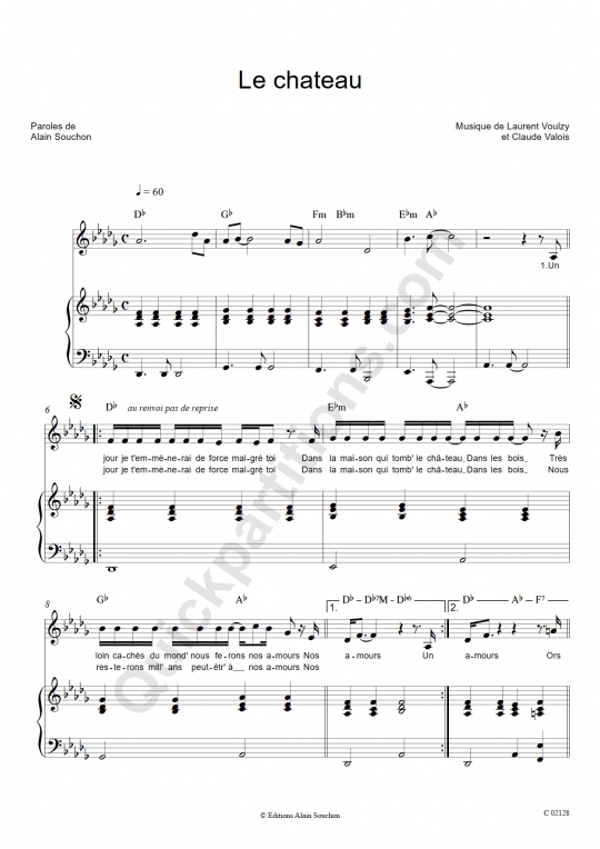 Le Chateau Piano Sheet Music - Alain Souchon