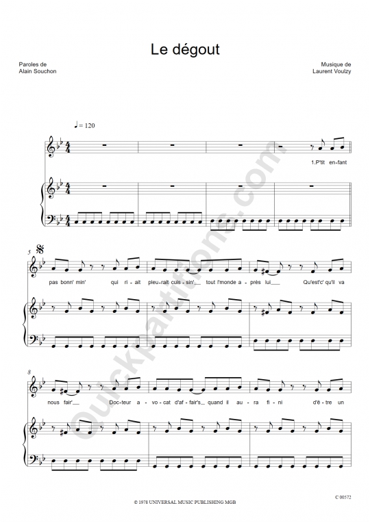 Le dégout Piano Sheet Music - Alain Souchon