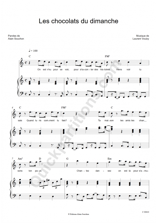 Les chocolats du dimanche Piano Sheet Music - Alain Souchon