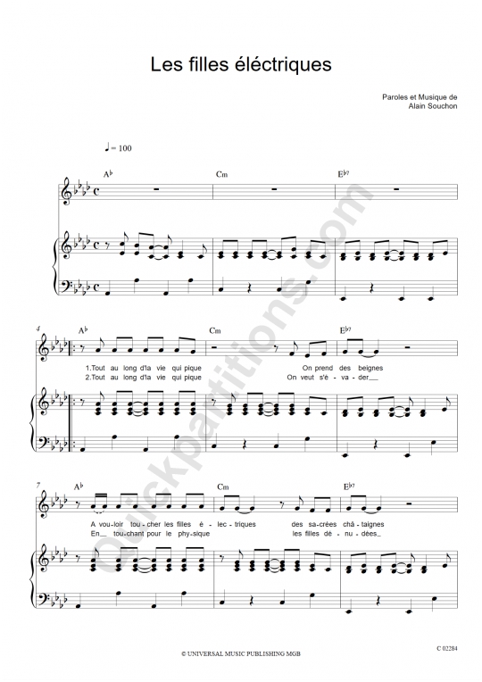 Les filles électriques Piano Sheet Music - Alain Souchon