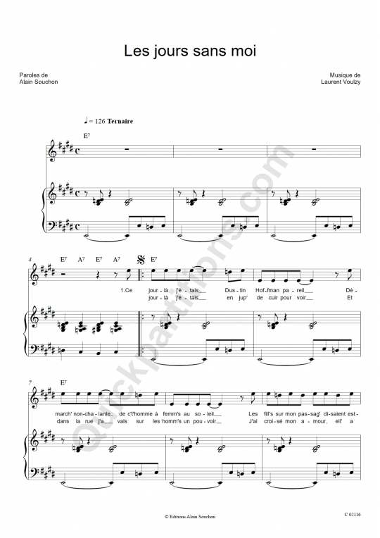 Les jours sans moi Piano Sheet Music - Alain Souchon