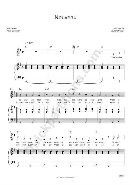 Nouveau Piano Sheet Music - Alain Souchon