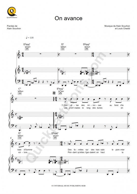 On avance Piano Sheet Music - Alain Souchon