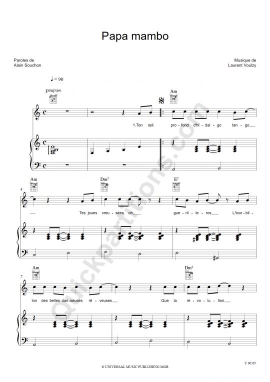 Papa mambo Piano Sheet Music - Alain Souchon