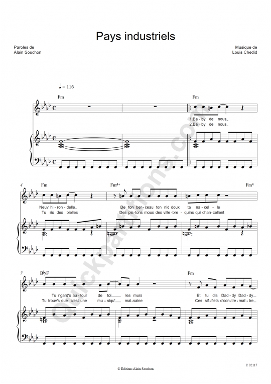 Pays Industriels Piano Sheet Music - Alain Souchon