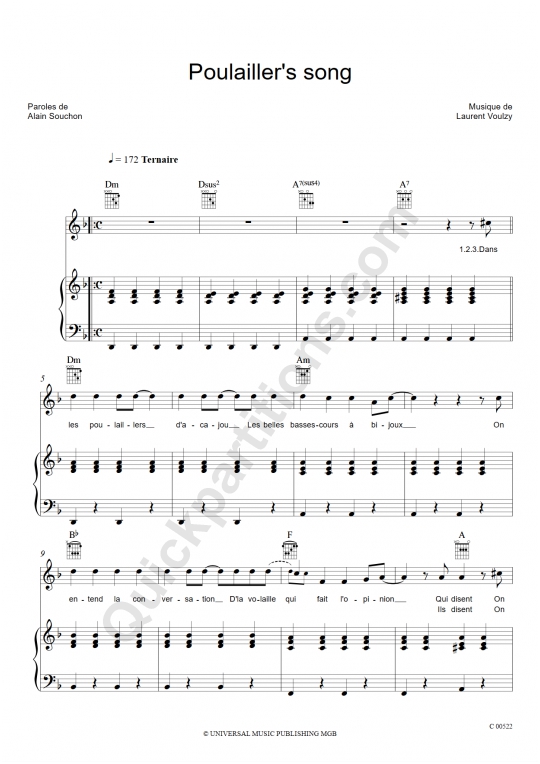 Poulailler's Song Piano Sheet Music - Alain Souchon
