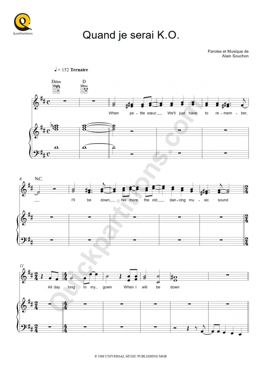 Quand je serai K.O. Piano Sheet Music - Alain Souchon
