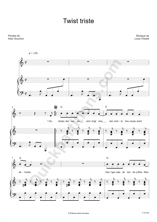 Twist triste Piano Sheet Music - Alain Souchon
